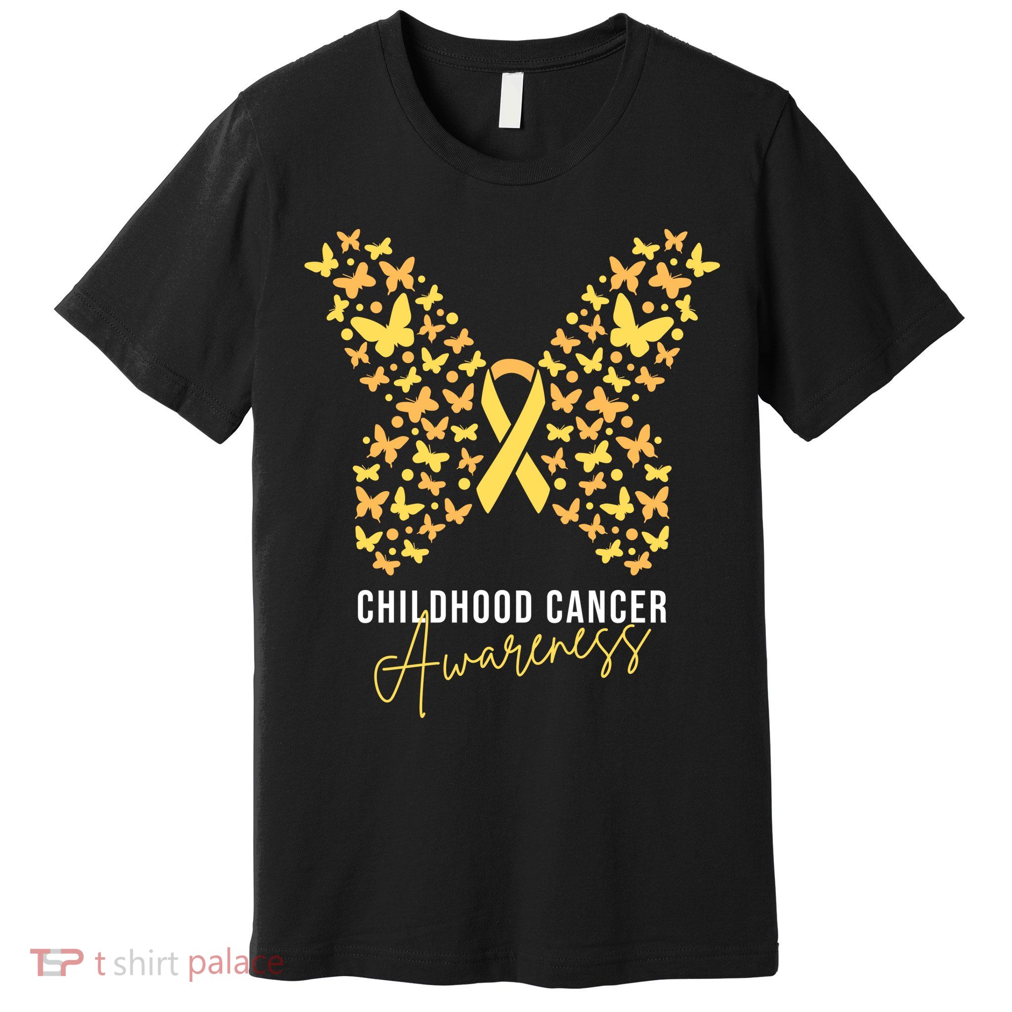 Gold Butterfly Ribbon Childhood Cancer Awareness Premium T-Shirt