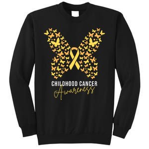 Gold Butterfly Ribbon Childhood Cancer Awareness Tall Sweatshirt