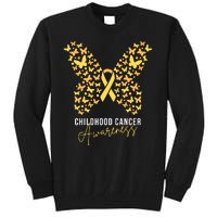 Gold Butterfly Ribbon Childhood Cancer Awareness Tall Sweatshirt