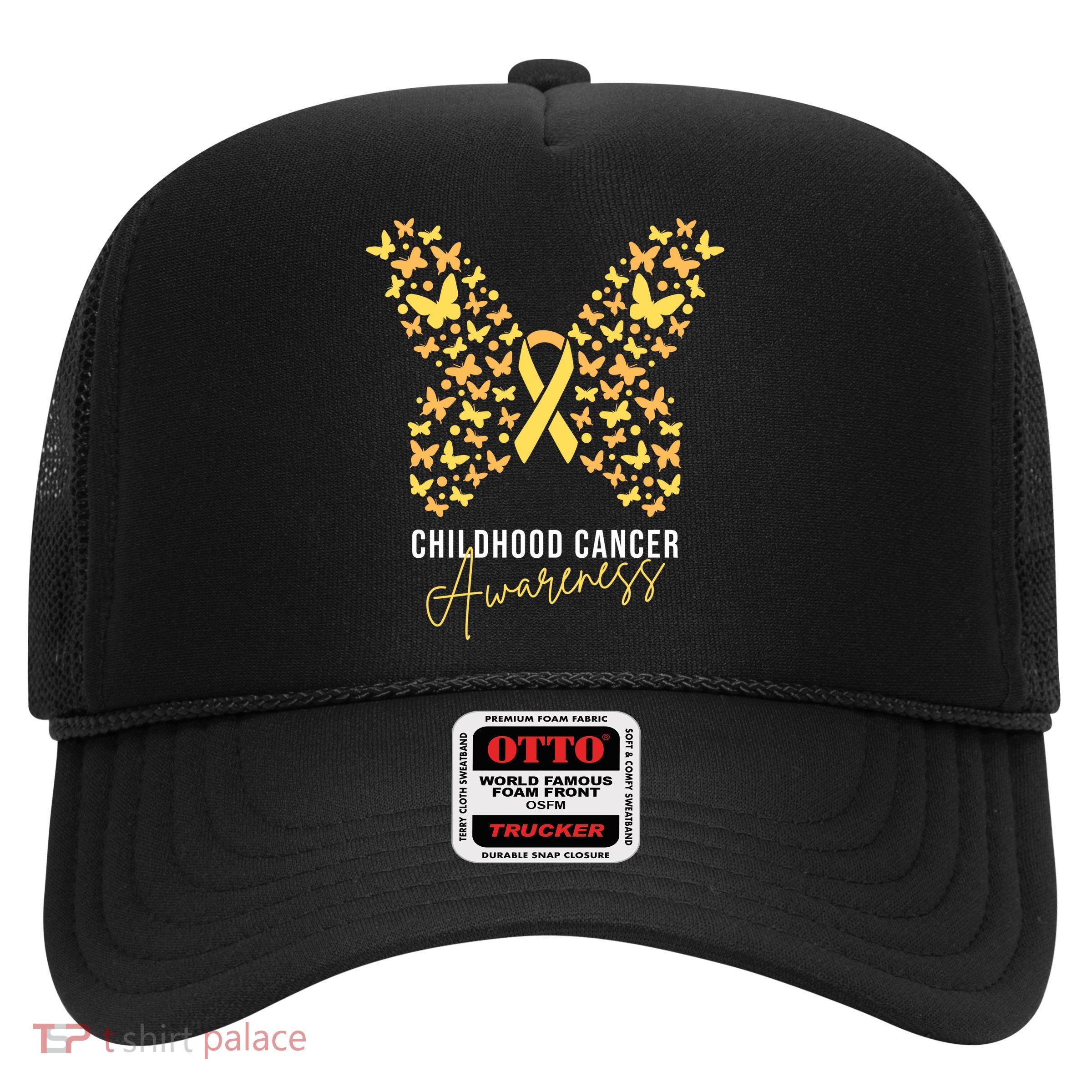 Gold Butterfly Ribbon Childhood Cancer Awareness Trucker Hat