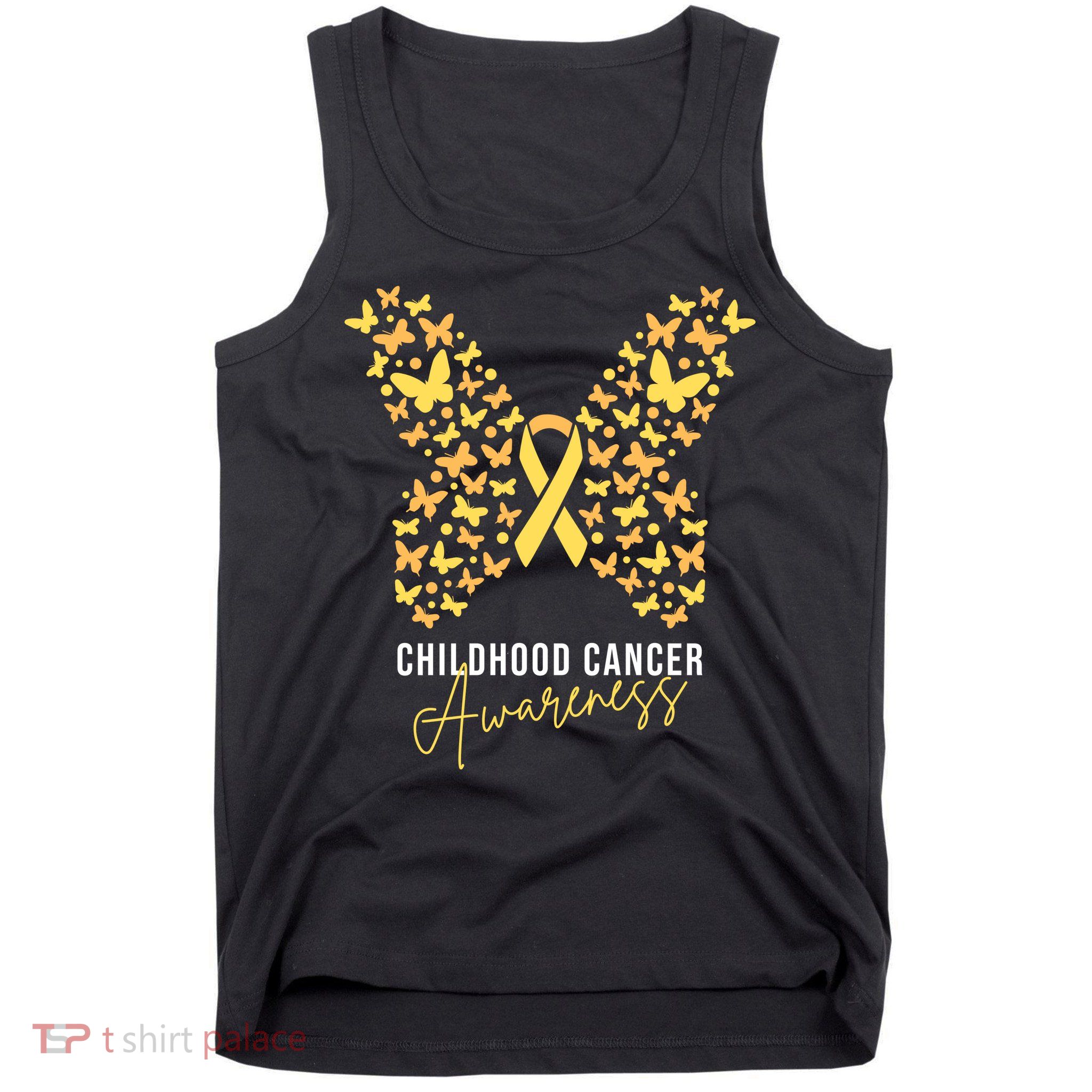 Gold Butterfly Ribbon Childhood Cancer Awareness Tank Top
