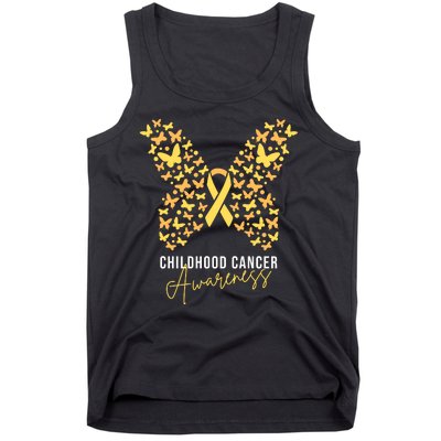 Gold Butterfly Ribbon Childhood Cancer Awareness Tank Top