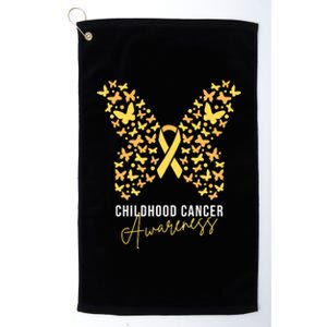 Gold Butterfly Ribbon Childhood Cancer Awareness Platinum Collection Golf Towel