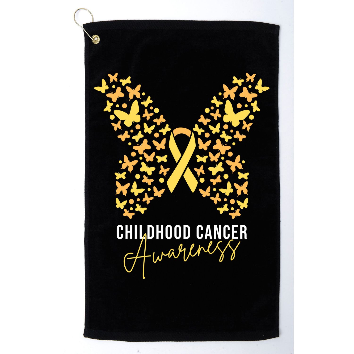 Gold Butterfly Ribbon Childhood Cancer Awareness Golf Towel