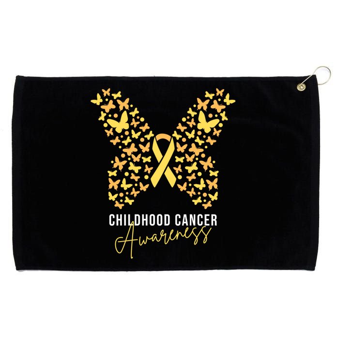 Gold Butterfly Ribbon Childhood Cancer Awareness Grommeted Golf Towel