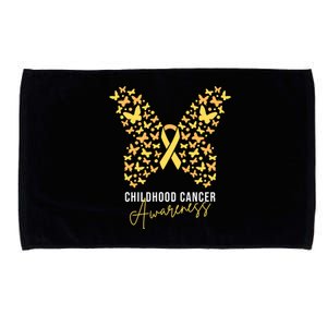 Gold Butterfly Ribbon Childhood Cancer Awareness Microfiber Hand Towel