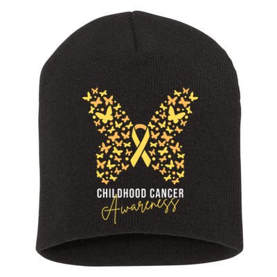 Gold Butterfly Ribbon Childhood Cancer Awareness Short Acrylic Beanie