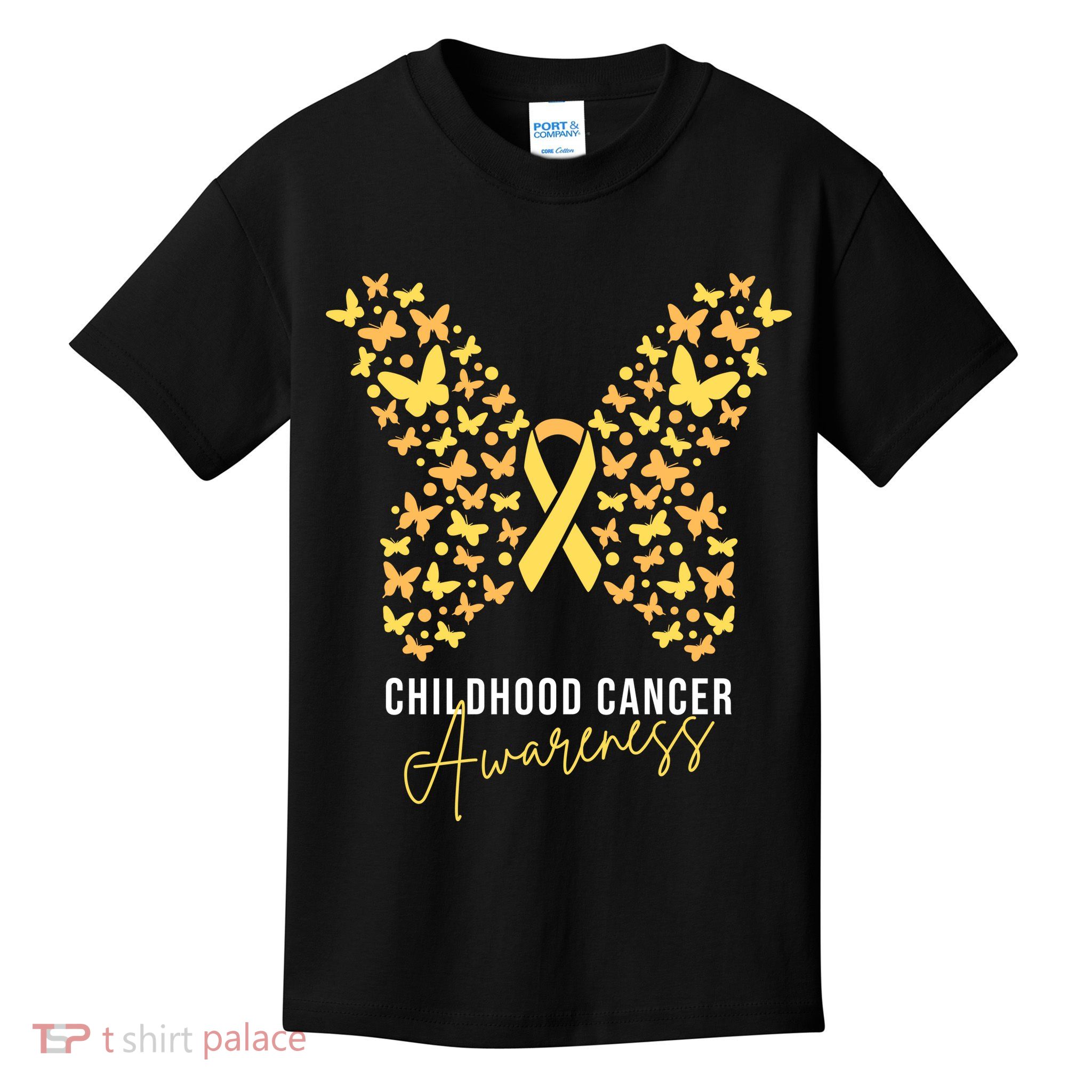 Gold Butterfly Ribbon Childhood Cancer Awareness Kids T-Shirt