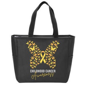 Gold Butterfly Ribbon Childhood Cancer Awareness Zip Tote Bag