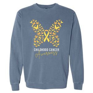 Gold Butterfly Ribbon Childhood Cancer Awareness Garment-Dyed Sweatshirt