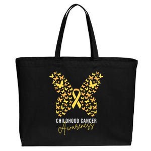 Gold Butterfly Ribbon Childhood Cancer Awareness Cotton Canvas Jumbo Tote