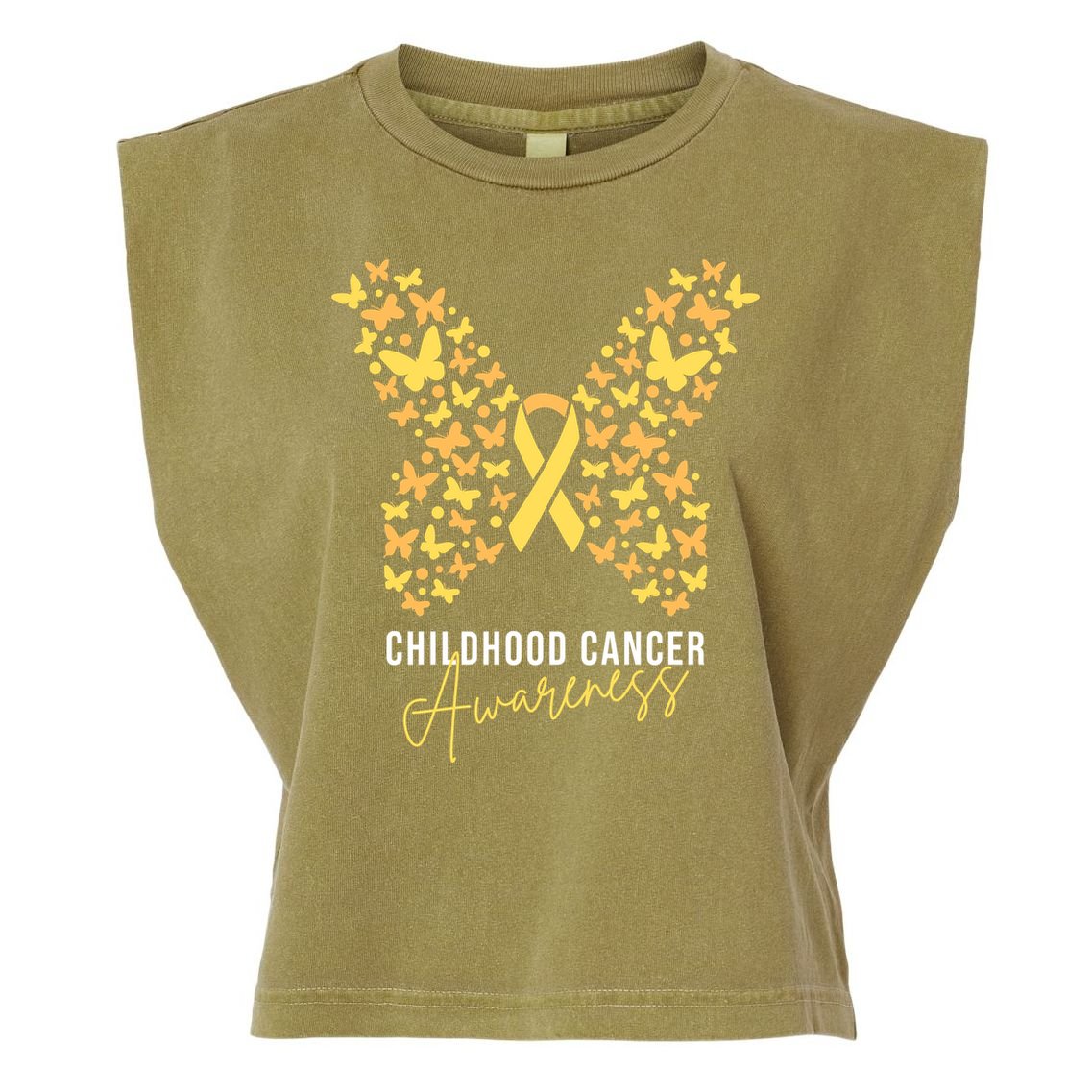 Gold Butterfly Ribbon Childhood Cancer Awareness Garment-Dyed Women's Muscle Tee