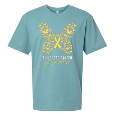 Gold Butterfly Ribbon Childhood Cancer Awareness Sueded Cloud Jersey T-Shirt