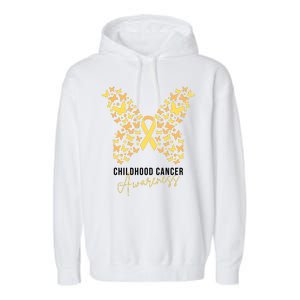 Gold Butterfly Ribbon Childhood Cancer Awareness Garment-Dyed Fleece Hoodie