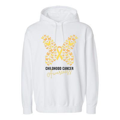 Gold Butterfly Ribbon Childhood Cancer Awareness Garment-Dyed Fleece Hoodie