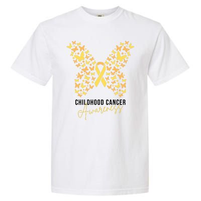 Gold Butterfly Ribbon Childhood Cancer Awareness Garment-Dyed Heavyweight T-Shirt