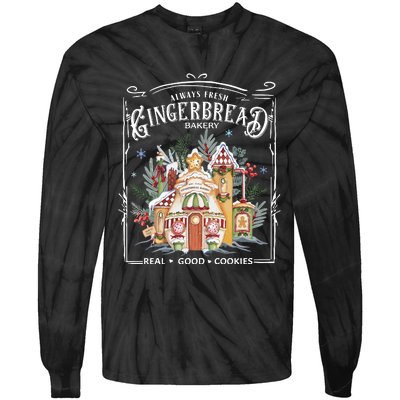 Gingerbread Bakery Retro Christmas Cookie Tie-Dye Long Sleeve Shirt