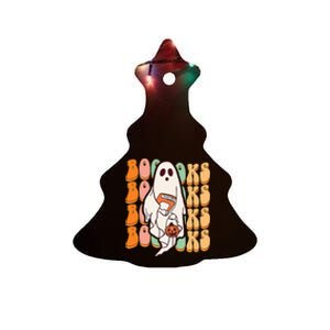 Ghost Book Reading Halloween Costume Teacher Books Lover Ceramic Tree Ornament