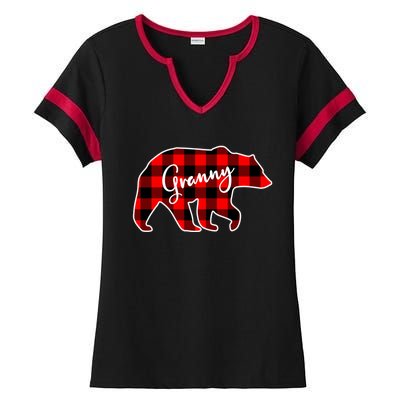 Granny Bear Red Plaid Matching Family Christmas Funny Gift Ladies Halftime Notch Neck Tee