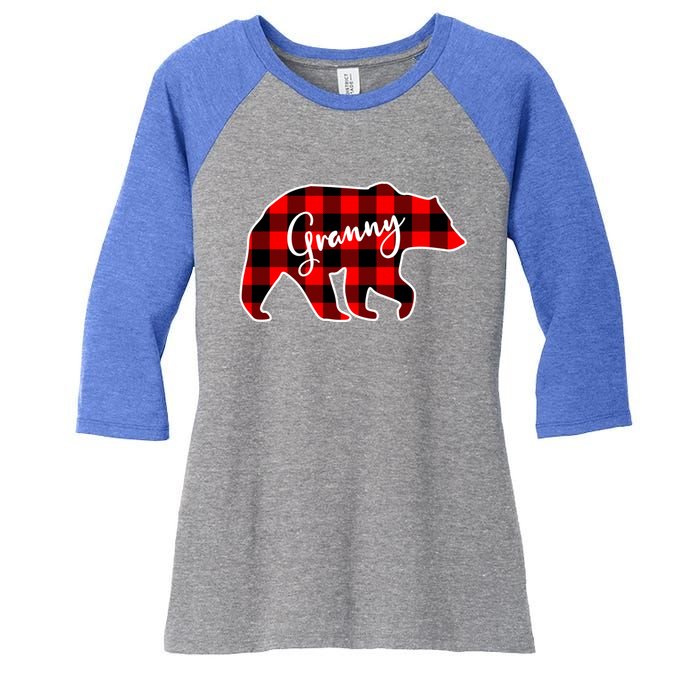 Granny Bear Red Plaid Matching Family Christmas Funny Gift Women's Tri-Blend 3/4-Sleeve Raglan Shirt