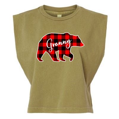 Granny Bear Red Plaid Matching Family Christmas Funny Gift Garment-Dyed Women's Muscle Tee