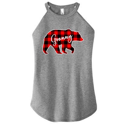 Granny Bear Red Plaid Matching Family Christmas Funny Gift Women's Perfect Tri Rocker Tank