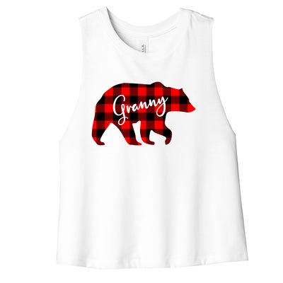 Granny Bear Red Plaid Matching Family Christmas Funny Gift Women's Racerback Cropped Tank