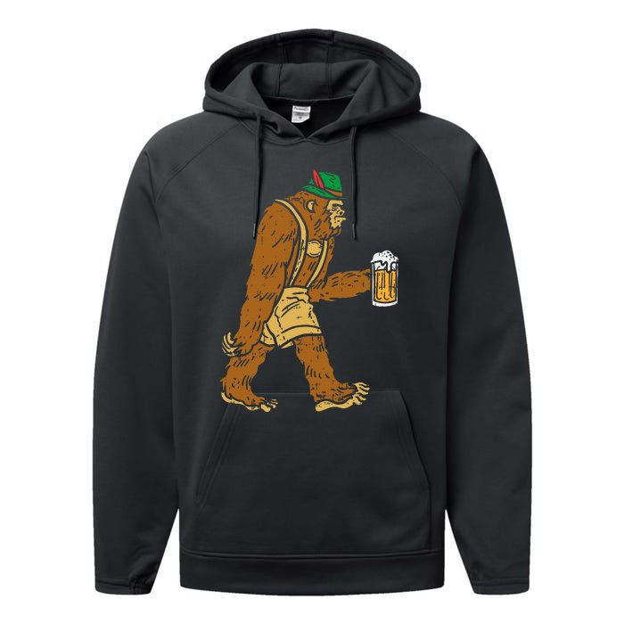 German Bigfoot Sasquatch Beer Lederhose Funny Oktoberfest Performance Fleece Hoodie