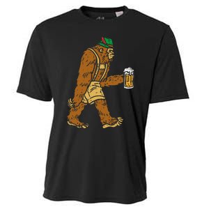 German Bigfoot Sasquatch Beer Lederhose Funny Oktoberfest Cooling Performance Crew T-Shirt