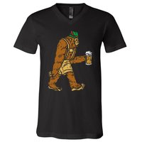 German Bigfoot Sasquatch Beer Lederhose Funny Oktoberfest V-Neck T-Shirt