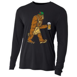 German Bigfoot Sasquatch Beer Lederhose Funny Oktoberfest Cooling Performance Long Sleeve Crew