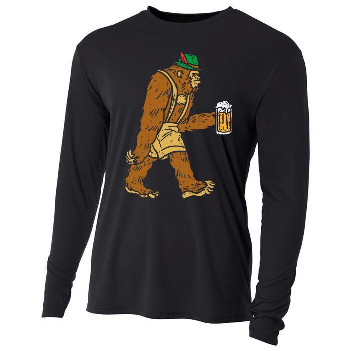 German Bigfoot Sasquatch Beer Lederhose Funny Oktoberfest Cooling Performance Long Sleeve Crew