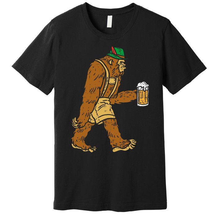 German Bigfoot Sasquatch Beer Lederhose Funny Oktoberfest Premium T-Shirt