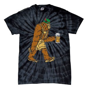 German Bigfoot Sasquatch Beer Lederhose Funny Oktoberfest Tie-Dye T-Shirt