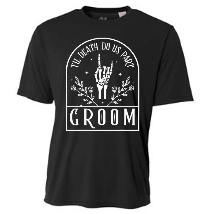 Groom Bride Skeleton Gothic Halloween Engagement Wedding Cooling Performance Crew T-Shirt