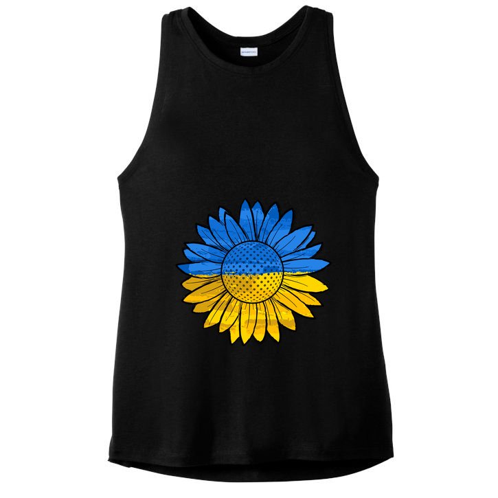 Gold & Blue Sunflower Flag Support Stand With Ladies PosiCharge Tri-Blend Wicking Tank