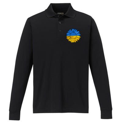 Gold & Blue Sunflower Flag Support Stand With Performance Long Sleeve Polo