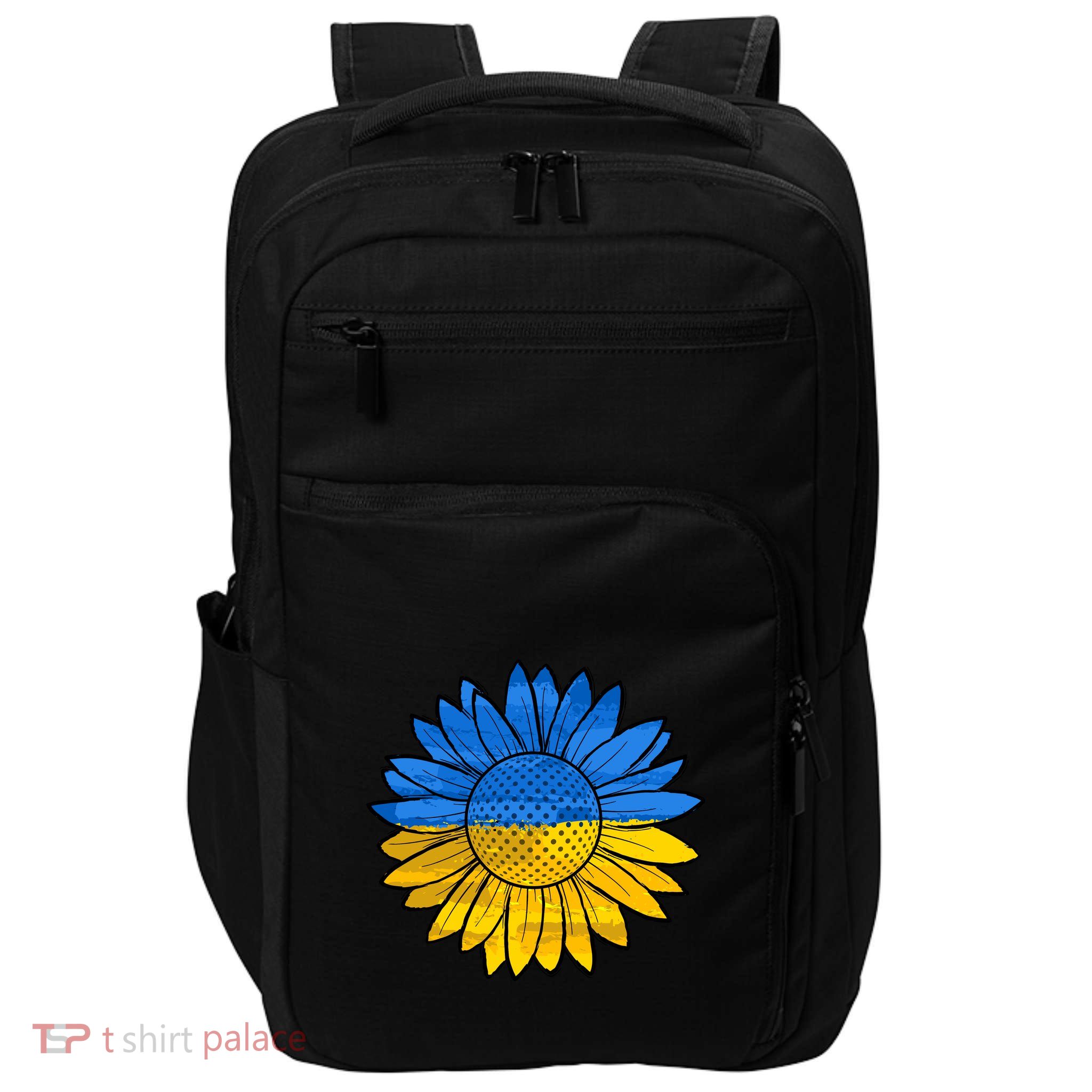 Gold & Blue Sunflower Flag Support Stand With Impact Tech Backpack