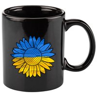 Gold & Blue Sunflower Flag Support Stand With 11oz C Handle Ceramic Mug