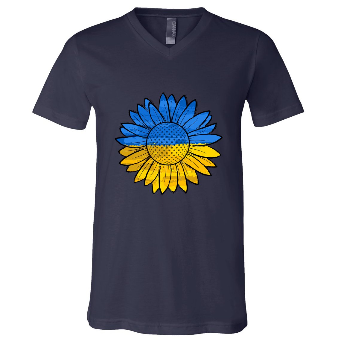 Gold & Blue Sunflower Flag Support Stand With V-Neck T-Shirt