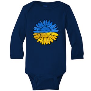 Gold & Blue Sunflower Flag Support Stand With Baby Long Sleeve Bodysuit