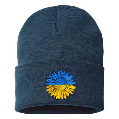 Gold & Blue Sunflower Flag Support Stand With Sustainable Knit Beanie