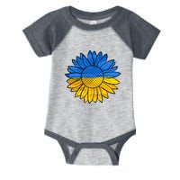 Gold & Blue Sunflower Flag Support Stand With Infant Baby Jersey Bodysuit