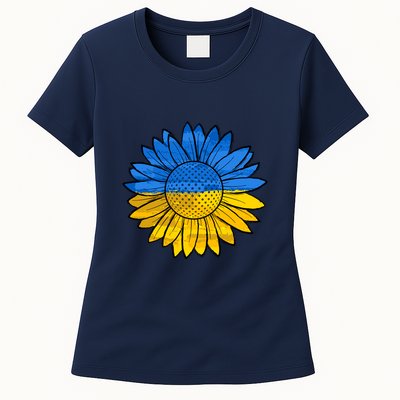 Gold & Blue Sunflower Flag Support Stand With Womens T-Shirt