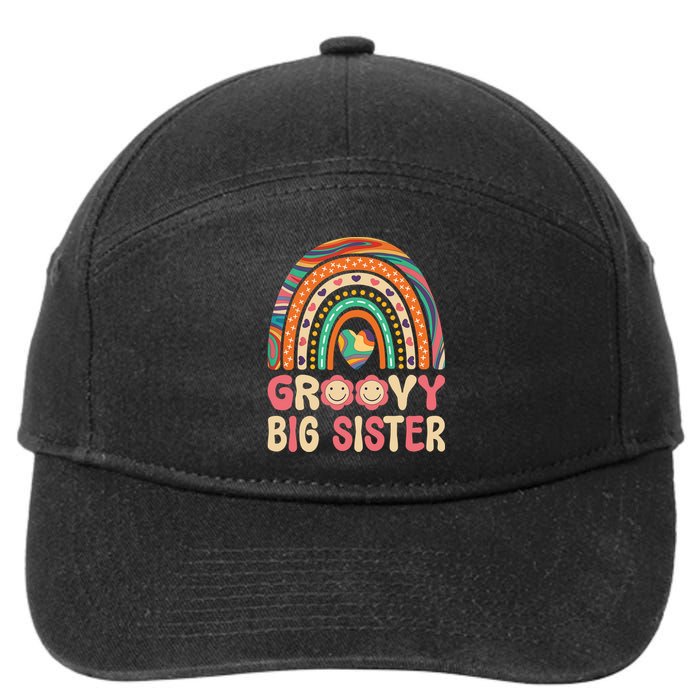 Groovy Big Sis 60s 70s Outfit Rainbow Hippie Cute Big Sister 7-Panel Snapback Hat