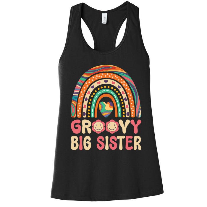 Groovy Big Sis 60s 70s Outfit Rainbow Hippie Cute Big Sister Women's Racerback Tank