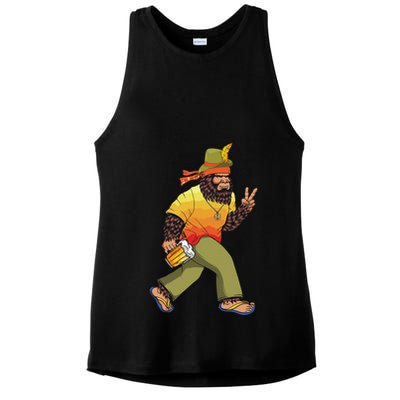 German Bigfoot Sasquatch Beer Lederhose Funny Oktoberfest Ladies PosiCharge Tri-Blend Wicking Tank