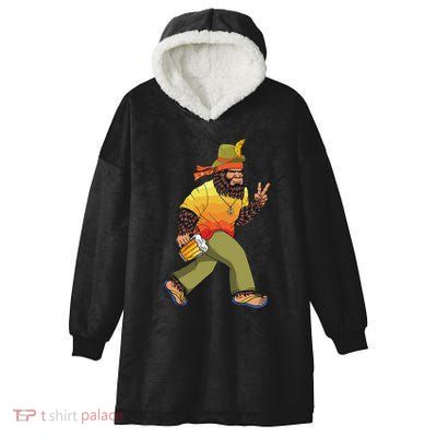 German Bigfoot Sasquatch Beer Lederhose Funny Oktoberfest Hooded Wearable Blanket