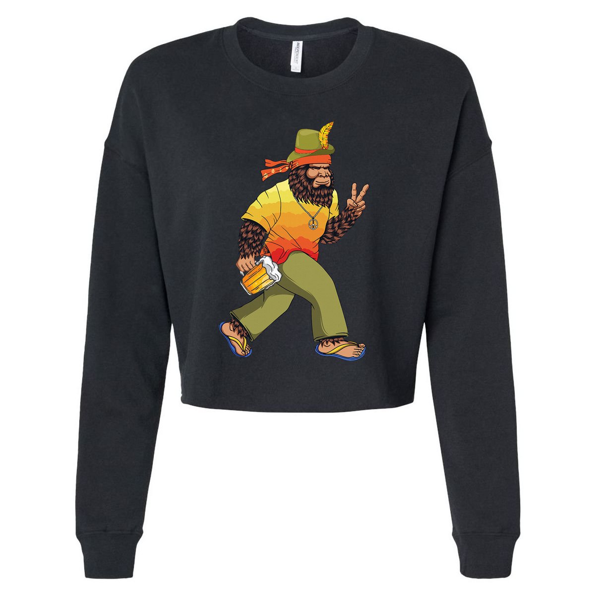 German Bigfoot Sasquatch Beer Lederhose Funny Oktoberfest Cropped Pullover Crew
