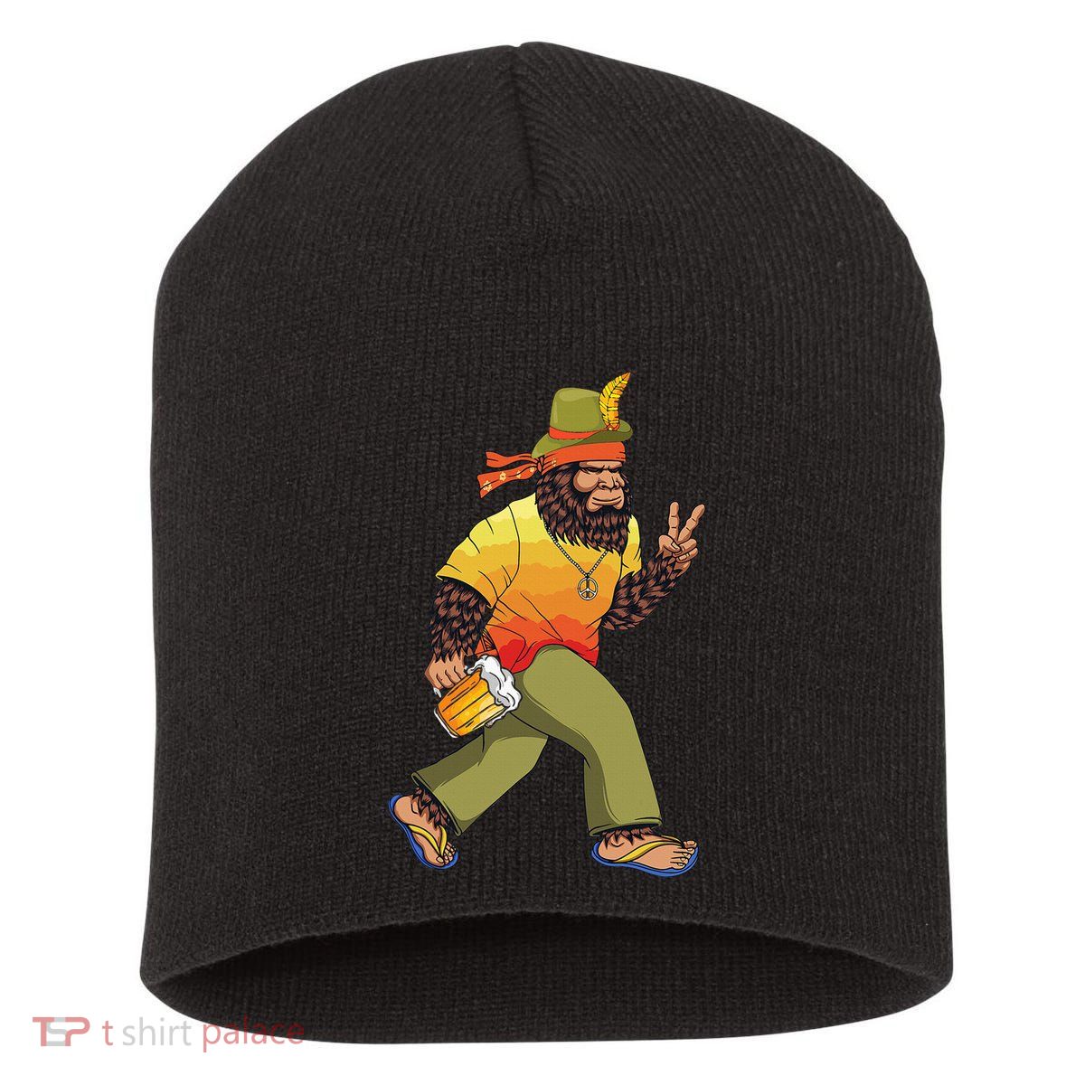 German Bigfoot Sasquatch Beer Lederhose Funny Oktoberfest Short Acrylic Beanie